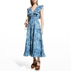 Love The Label Azalea Blue Tiered Ruffle Maxi Dress Womens Size Large